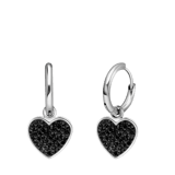 LivLiv stainless steel oorringen hart met kristal zwart voor dames