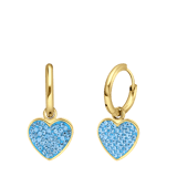 Stainless steel goldplated oorringen met hanger hart met aqua kristal aqua voor dames