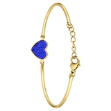 Armband aus Edelstahl, vergoldet, Herz mit Kristall, Saphirblau