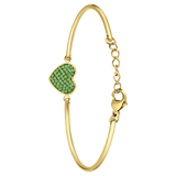 Stainless steel goldplated fantasiearmband met hanger hart met lichtgroen kristal voor dames
