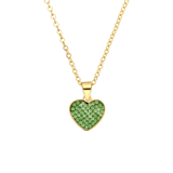 Halskette aus Edelstahl, vergoldet, Herz mit Kristall, Peridotgrün