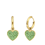 Stainless steel goldplated oorringen met hanger hart met lichtgroen kristal peridot voor dames