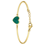 Stainless steel goldplated fantasiearmband met hanger hart met groen kristal voor dames