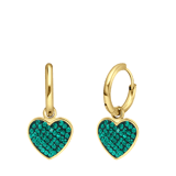 Stainless steel goldplated oorringen met hanger hart met groen kristal emerald voor dames
