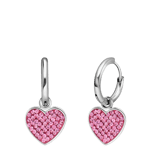 Ohrringe aus Edelstahl, Herz mit Kristall, Rosa