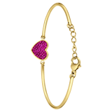 Armband aus Edelstahl, vergoldet, Herz mit Kristall, Fuchsia