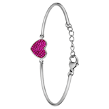 Armband aus Edelstahl, Herz mit Kristall, Fuchsia
