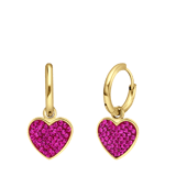 Ohrringe aus Edelstahl, vergoldet, Herz mit Kristall, Fuchsia