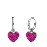 Ohrringe aus Edelstahl, Herz mit Kristall, Fuchsia