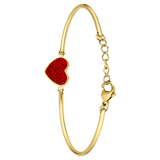 Stainless steel goldplated fantasiearmband met hanger hart met rood kristal voor dames