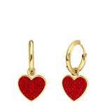 Stainless steel goldplated oorringen met hanger hart met rood kristal voor dames