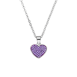 Halskette aus Edelstahl, Herz mit Kristall, Violett