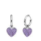 LivLiv stainless steel oorringen hart met kristal violet voor dames