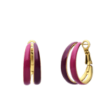 Ohrringe aus Edelstahl, vergoldet, doppelt, Fuchsia-Aubergine