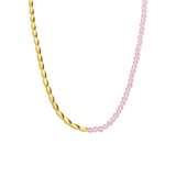 Halskette aus Edelstahl, vergoldet, mit rosa Perlen