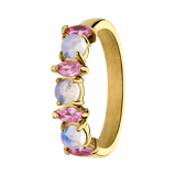 Vintage-Ring aus Edelstahl, vergoldet, mit Opal und rosa Zirkonia