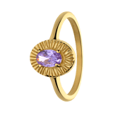 Stainless steel goldplated vintage ring bewerkt paars steen