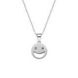 Halskette aus Edelstahl, Smiley mit rosa Zirkonia