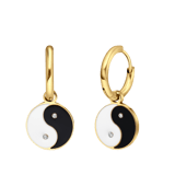 Stainless steel goldplated oorringen munt met zirkonia voor dames