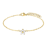 Armband aus Edelstahl, vergoldet, Blume mit Zirkonia, Weiß