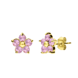 Stainless steel goldplated oorknoppen bloem met zirkonia voor dames