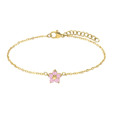 Armband aus Edelstahl, vergoldet, Blume mit Zirkonia, Hellrosa