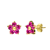 Stainless steel goldplated oorknoppen bloem met zirkonia voor dames