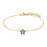 Armband aus Edelstahl, vergoldet, Blume mit Zirkonia, Lila