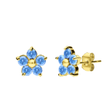 Ohrstecker aus Edelstahl, vergoldet, Blume mit Zirkonia, Aqua