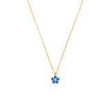 Halskette aus Edelstahl, vergoldet, Blume mit Zirkonia, blauer Topas