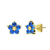 Ohrstecker aus Edelstahl, vergoldet, Blume mit Zirkonia, blauer Topas