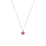 Halskette aus Edelstahl, Blume mit Zirkonia, Rot