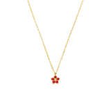 Halskette aus Edelstahl, vergoldet, Blume mit Zirkonia, Rot