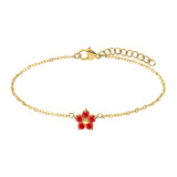 Armband aus Edelstahl, vergoldet, Blume mit Zirkonia, Rot