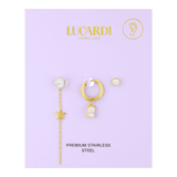 Stainless steel goldplated oorringen set ster met zirkonia voor dames