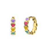 Zilveren goldplated oorring gekleurde emaille hartjes