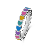 Zilveren ring gekleurde emaille hartjes