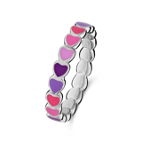 Zilveren ring gekleurde emaille hartjes