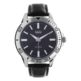 Q&Q Herrenuhr mit schwarzem Lederarmband