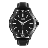 Q&Q herenhorloge met zwarte leren band