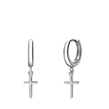 Zilveren oorringen met hanger kruis voor dames