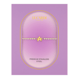 Stainless steel goldplated fantasiearmband met letterhanger A met zirkonia voor dames