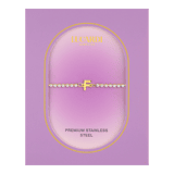 Stainless steel goldplated fantasiearmband met letterhanger F met zirkonia voor dames