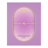 Stainless steel goldplated fantasiearmband met letterhanger N met zirkonia voor dames