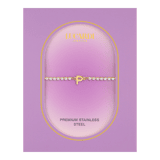 Stainless steel goldplated fantasiearmband met letterhanger P met zirkonia voor dames
