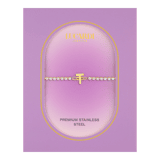 Stainless steel goldplated fantasiearmband met letterhanger T met zirkonia voor dames