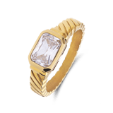 Stainless steel goldplated ring met zirkonia voor dames