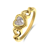 Vergoldeter Vintage-Edelstahlring mit weißem Stein in Herzform