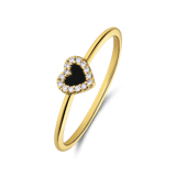 Zilveren goldplated ring hart met zwart agaat voor dames