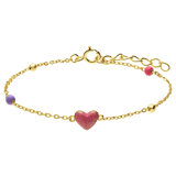 Zilveren goldplated kinderbedelarmband hart met emaille 